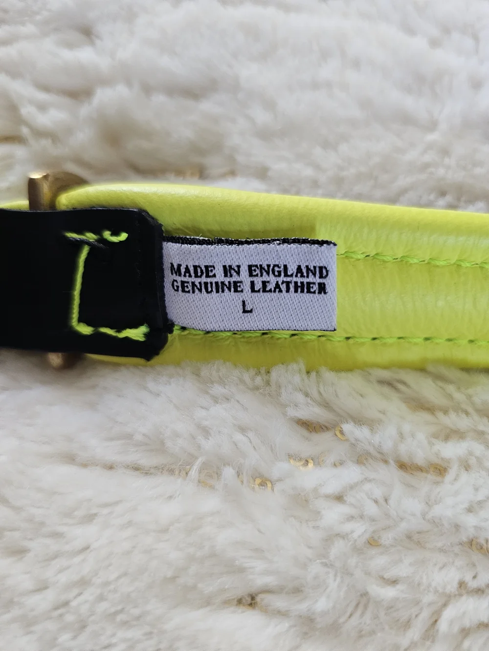 Hand Made In England, Real Leather!India Hicks Black and Neon Yellow Dog Collar